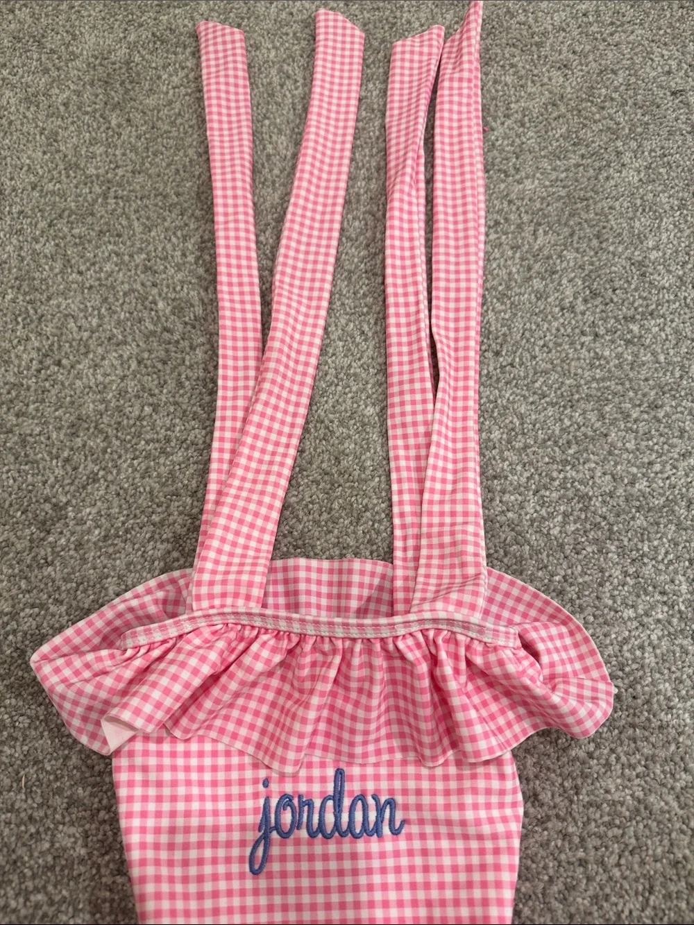 Cecil and Lou Personalized Pink Gingham One-Piece Swimsuit with Ruffle Trim